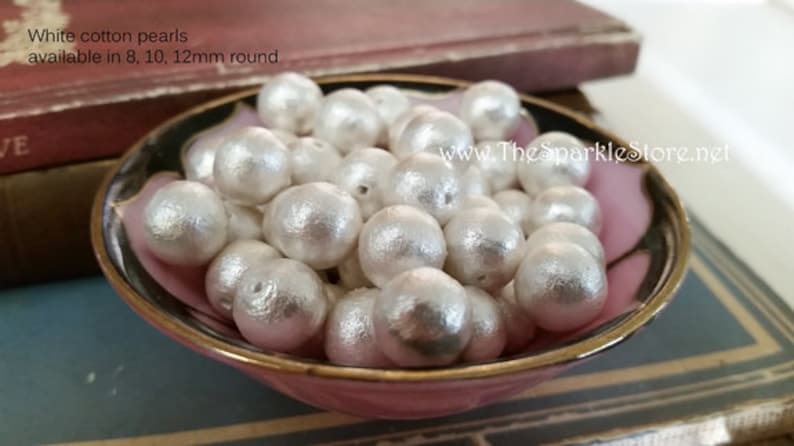 8mm white cotton pearl beads, vintage style, newly manufactured, authentic Japanese high quality cotton pearls, 01-1002 qty: 10 beads image 1