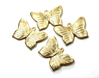 Brass Butterfly stamping with loop, charm, ornament, made in the USA from solid brass, 26mm x 18mm, scrapbooking, decoration, ornate brass