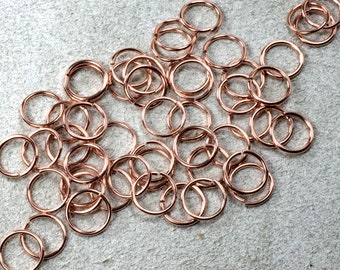 50 Large Solid Copper Jump Rings, 18ga round wire, 10.7mm outside diameter, Polished and Ready to Use (#05-1006A), 50 rings