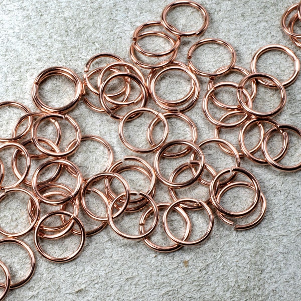 50 Large Solid Copper Jump Rings, 18ga round wire, 10.7mm outside diameter, Polished and Ready to Use (#05-1006A), 50 rings