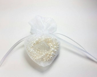 2 Organza heart shape gift bags in a dainty size, white