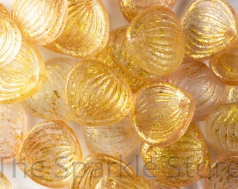 Shell Bead, Pink Gold Transparent 15mm x 13mm, Czech Pressed Glass, 10 beads, (#05-2003A)