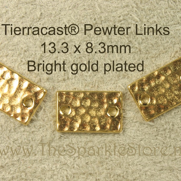 TierraCast rectangle hammered links, bright gold plated lead safe pewter, connectors, rectangle connector link findings, (15-1010B) qty 10