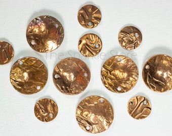 Handmade Copper Links, Textured Set of 12 Pieces as Shown, Read Description (CopRnds Lot 1)