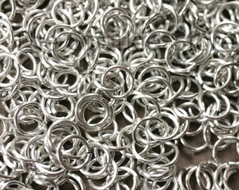 100 20ga silver jump rings, 6.7mm OD, 5mm (3/16") ID, anodized aluminum bright silver rings, 20 gauge wire (06-2001A)