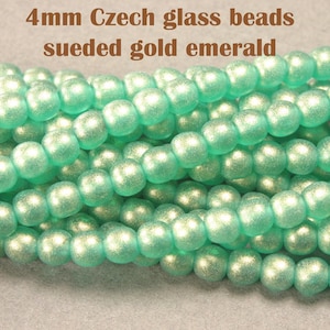 Daim, doré, émeraude, 4 mm de 100 perles, perles semi-transparentes tchèques Druk (#02-1004Bb)
