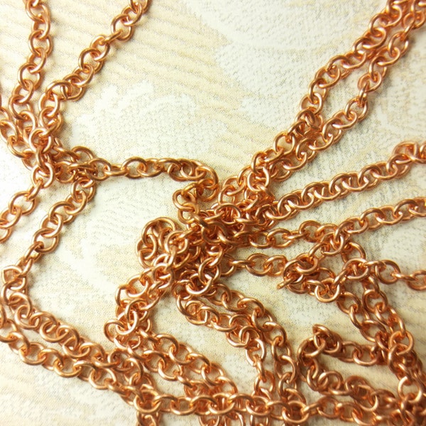Solid copper chain, pretty cable style, raw metal, link size 2.8mm x 3.3mm, .56mm wire diameter , bare copper chain will patina, (#COPC020)