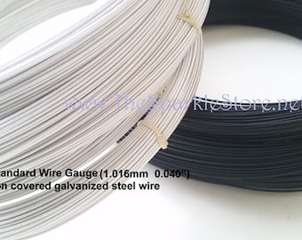 19 gauge white millinery hat wire, 60 yard coil, rayon covered galvanized steel, made in the USA, 19 standard wire gauge,  white