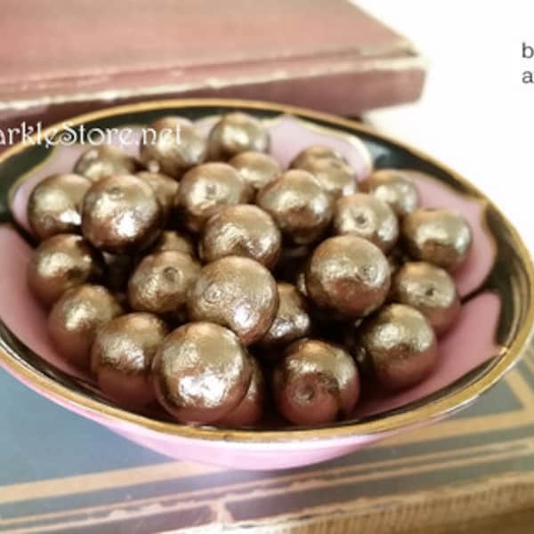 8mm bronze cotton pearl beads, vintage style, compressed cotton pearls, handmade Japanese cotton beads, (#01-1007), qty: 10 beads