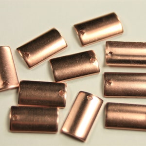 18ga solid copper blanks, curved rectangle w/ top hole, 14.3mm x 8.0mm, enameling blank, stamping tag, painting charms, 10pcs 19-1001E