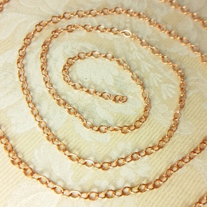 Solid copper chain, cable style, raw metal, link size 3.8mm x 5mm, .74mm wire diameter, bare copper chain will patina, (#COPC060)