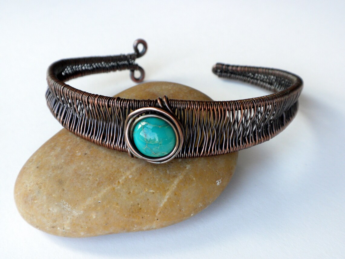 Turquoise and Copper Cuff Bracelet Copper Weaved Bracelet Etsy