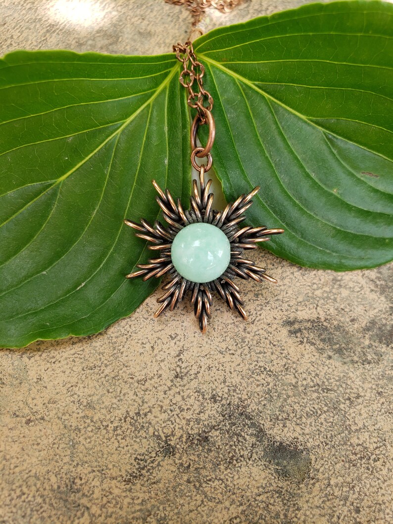 Antique Copper and Green Burma Jade Sun Pendant Wire Star Etsy