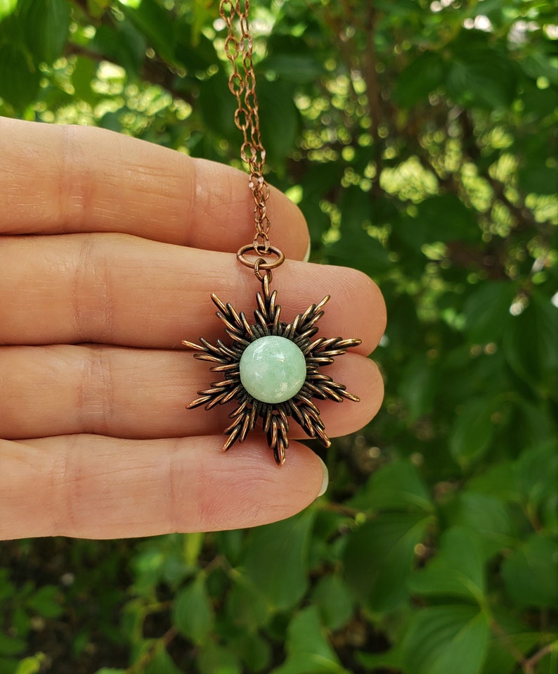 Antique Copper and Green Burma Jade Sun Pendant Wire Star Etsy
