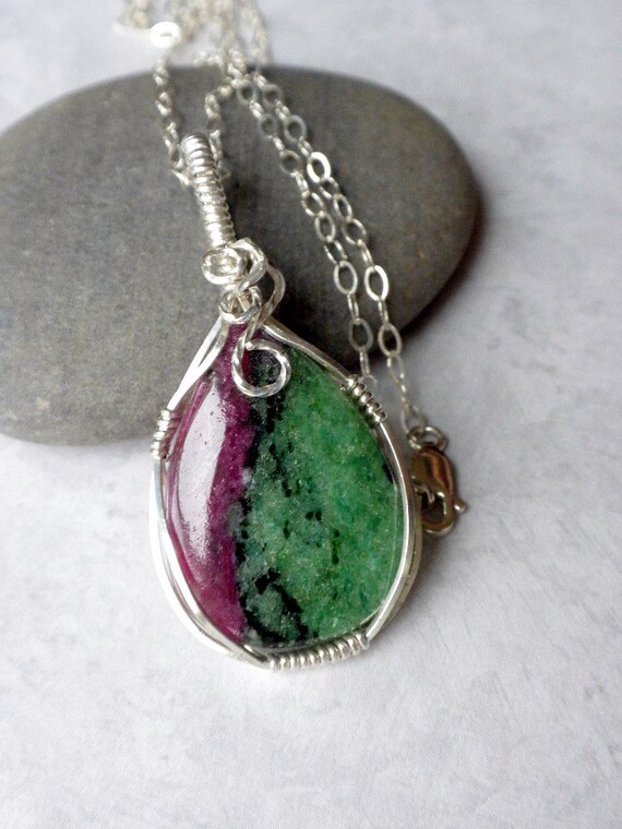Copper Wire Pendant Pearls Green and Red Necklace Healing Stone Necklace Green African Opal Pendant Necklace Burgundy Pearl Necklace