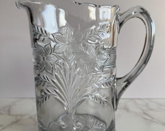 Indiana Glass Pitcher Narcissus Spray or Bouquet pattern pressed glass