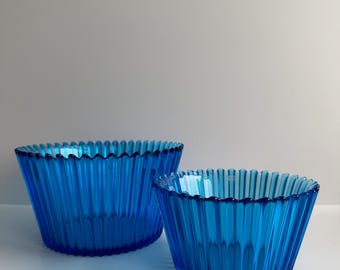 Kosta Boda Cobalt Blue Glass bowls/ fluted/ scalloped edge/ Cupcake Design