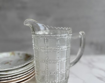 American glassware clear glass pitcher beaded squares design