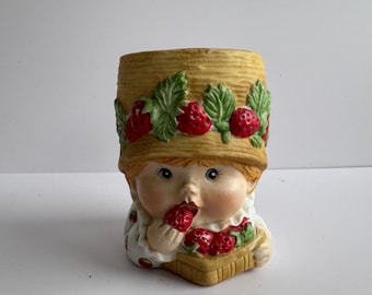 Sweet Keepers Bisque Porcelain 1980 Strawberry Girl mini vase