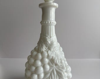 Vintage Imperial Milk Glass white Decanter grape pattern with stopper