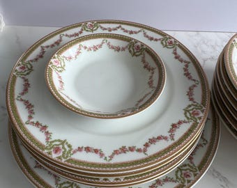 Haviland Limoges China: Pink Rose Garland, Gold Trim - Dinnerware Set