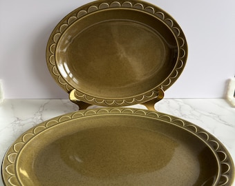 Sheffield Oval Serving platters Granada Avacado Green stoneware 1960’s, MCM