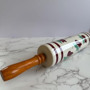 Vintage Rolling Pin Stoneware painted cherries