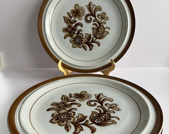 Vintage Monterrey Stoneware Dinner Plates - Brown Floral, MI Japan