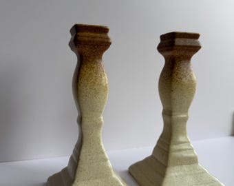 Mikasa candlestick pair, Japan, beige and brown