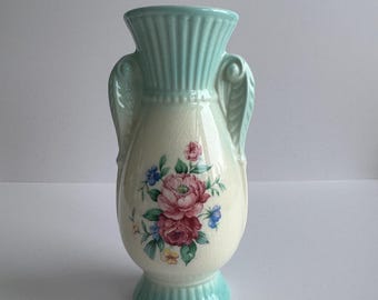 Vintage Royal Copley Floral Vase, Blue & White Urn Style