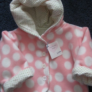 Hooded reversible fleece infant jacket lined in flannel or cotton (newborn- 18 months)