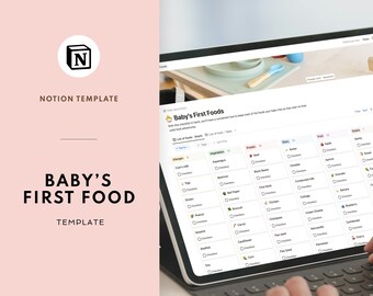 Modèle de suivi des aliments pour bébés notion, première liste de contrôle des aliments de bébé, journal alimentaire pour bébé, téléchargement immédiat