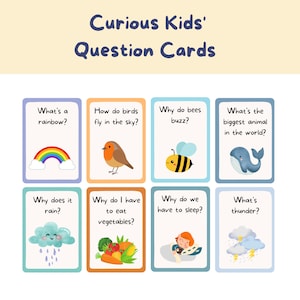 Cartões de perguntas para crianças curiosas, iniciadores de conversa, jogos divertidos para a família, aprendizagem interativa, jogos educativos para crianças, download instantâneo