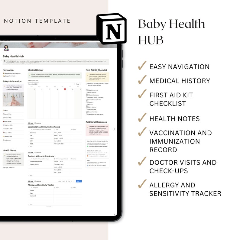 Notion Template BUNDLE, Baby Health Tracker, Baby First Food, Baby Play ...