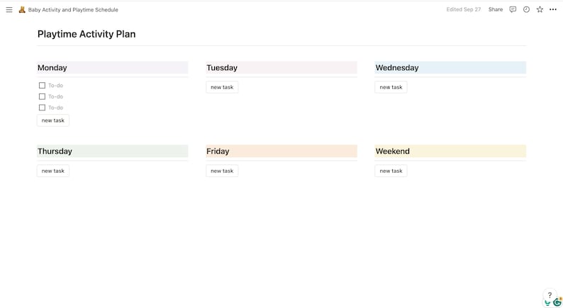 Notion Baby Playtime Schedule Template, Baby Activity Checklist, Baby ...