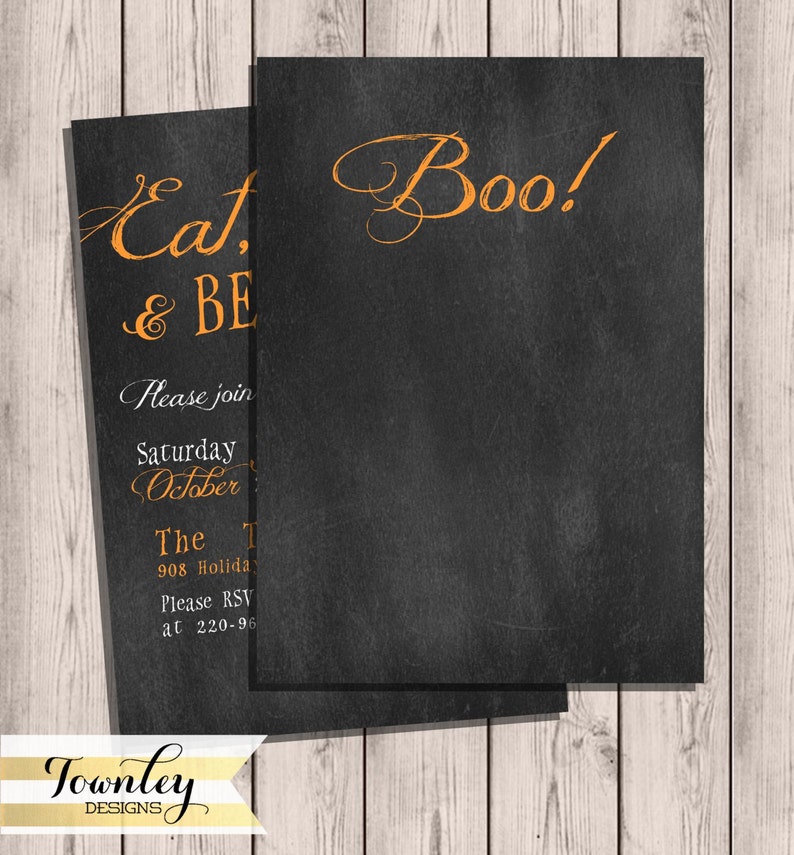 Halloween Party Eat Drink /& Be Scary 5x7 Chalkboard Halloween Invitation Double-sided Halloween Invite Printable Party Invitation