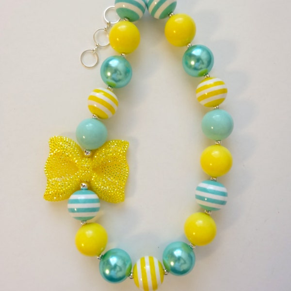 Yellow and Mint Chunky Bubblegum Necklace