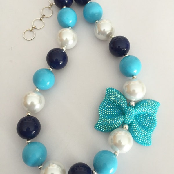 Navy Blue and Light Blue Chunky Bubblegum Necklace
