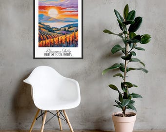 Póster enmarcado del Valle de Okanagan, Cosecha y Sol, Columbia Británica, Canadá