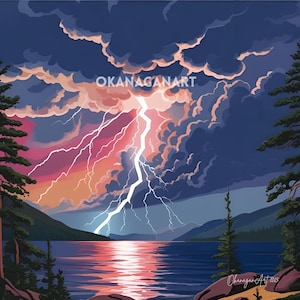 Lightening Strike Okanagan Lake Print Canada