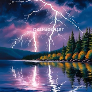 Lightening Strikes Okanagan Lake Print Created in Canada