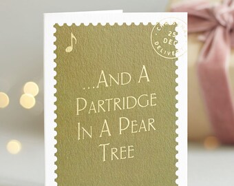 And A Partridge In A Pear Tree - Stamp Inspired Christmas Card Gold Foil