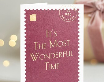 It's The Most Wonderful Time - Stamp Inspired Christmas Card Gold Foil
