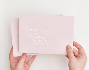 Handwritten envelope addressing for wedding, envelope calligraphy, pink envelope personalised