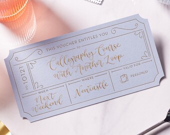 Calligraphy Golden Ticket, Gift Voucher, Personalised Event Ticket, Surprise Trip Reveal, Experience Gift Ticket, Night Away Voucher For Mum