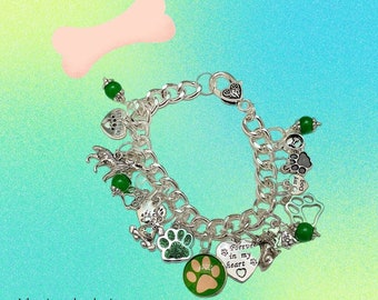 Dog Paw Bracelet with Snap interchangeable charm SilverTone Chain