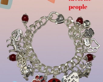 Dog Paw Bracelet with Snap interchangeable charm SilverTone Chain