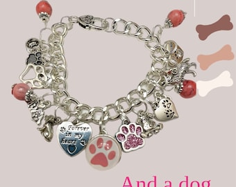 Dog Paw Bracelet with Snap interchangeable charm SilverTone Chain