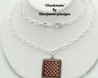 Chess  Board Pendant “CHECKMATE” match by Uberjewelrydesigns