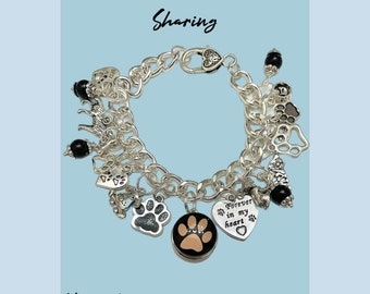 Dog Paw Bracelet with Snap interchangeable charm SilverTone Chain